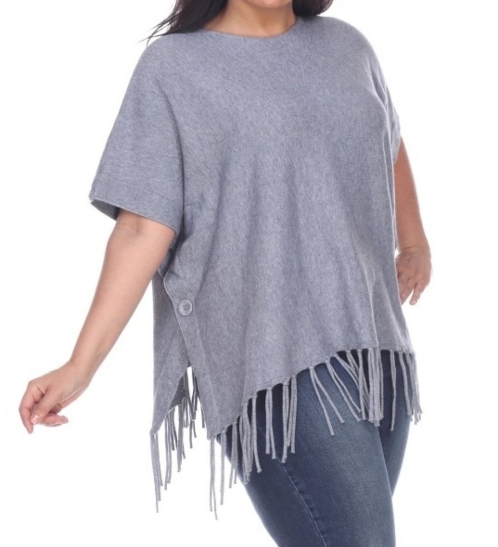 Grey Fringe Poncho Top